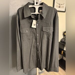Forever 21 Gray Striped Casual Button Down Shirt